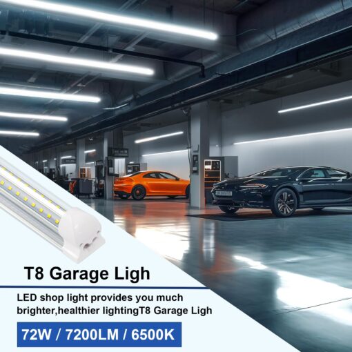 SZSKYING (6 Pack 8FT LED Shop Light,T8 Integrated LED Lights Daylight White,72W 7200LM 6500K,High Output Clear Cover,V Shape 8' LED Bulb Fixtures Linkable,8 Foot LED Shop Lights for Workshop. - Image 6