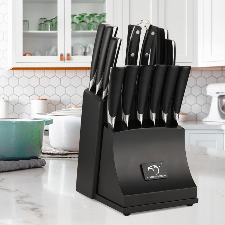 NANFANG BROTHERS Knife Set, 15-Piece Damascus Kitchen Knife Set with Block, ABS Ergonomic Handle for Chef Knife Set, Carving Fork, Disconnect-type Knife Block Set (Black) - Image 3