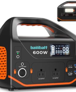 Bailibatt Portable Power Station 600W,293Wh Portable Generator for Home Use, Quiet Generator for Camping Travel Emergency CPAP Survival Backup Outdoor Apartment,100W PD & 110V Pure Sine Wave AC Outlet