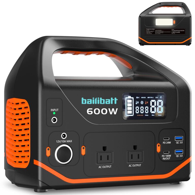 Bailibatt Portable Power Station 600W,293Wh Portable Generator for Home Use, Quiet Generator for Camping Travel Emergency CPAP Survival Backup Outdoor Apartment,100W PD & 110V Pure Sine Wave AC Outlet