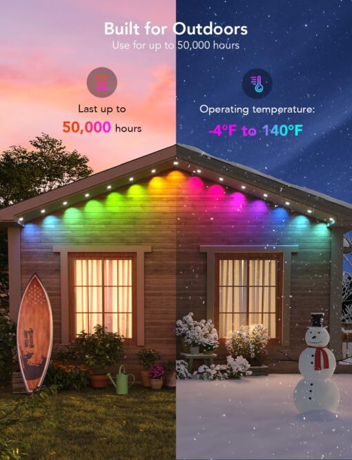 Govee Permanent Outdoor Lights, Smart RGBIC Outdoor Decor with 75 Scene Modes, 100ft with 72 LED Lights, IP67 Waterproof for Outdoor Decorations, Work with Alexa, Google Assistant, White - Image 7