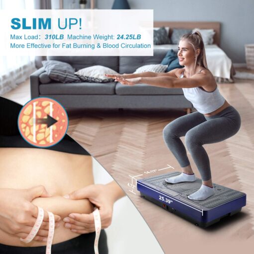 Natini Vibration Plate Exercise Machine - Whole Body Workout Vibration Platform Lymphatic Drainage Machine for Weight Loss Home Fitness w/Pilates Bar + Resistance Bands + Muscle Roller Stick + Remote - Image 6