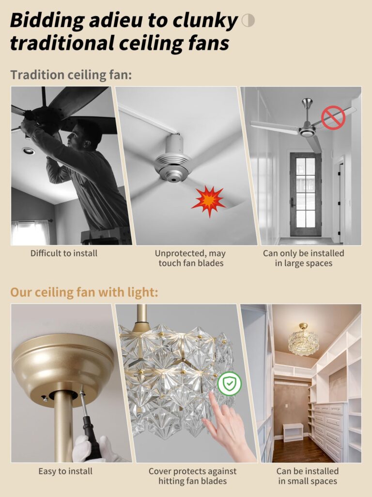 SYDACG 20" Gold Crystal Fandelier Ceiling Fan with Light, Mid-Century Chandelier Ceiling Fan with Light Remote Control, Modern Caged Enclosed 6 Speeds for Bedroom, Nursery, Foyer, Living Room - Image 7