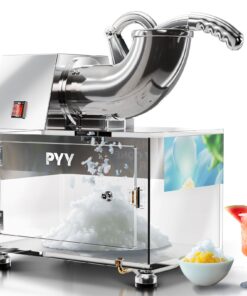 PYY Snow Cone Machine - Commercial Ice Crusher Shaver, Electric Crushed Shaved Snowcone Maker, 440LBS/H 1400RPM All-Copper Motor, Stainless Steel Full Body, Dual Blades, Acrylic Box and Drain Pipe