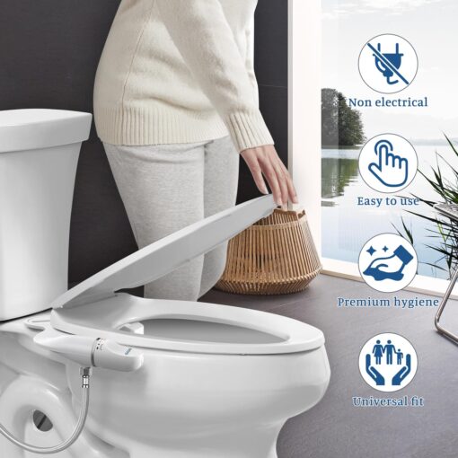 Ultra-Slim Bidet Attachment for Toilet Dual Nozzles Feminine & Rear Wash Bidet Toilet Seat Attachment Non Electric Self Cleaning Fresh Cold Water Toilet Bidets Spray Jet Easy Install (Silver) - Image 4