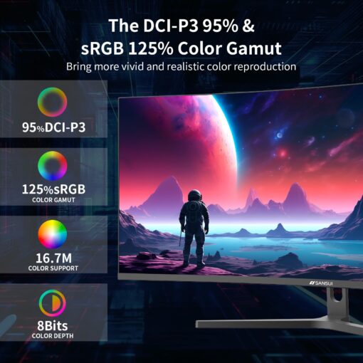 SANSUI 34-Inch Curved Gaming Monitor UWQHD 3440 x 1440 165Hz Curved 1500R - PIP/PBP, 1ms(MPRT), HDR, 300nits, sRGB 125%, DCI-P3 95%,FreeSync,HDMI x2,DP1.4 x2 (ES-G34C5 DP Cable Included) - Image 7