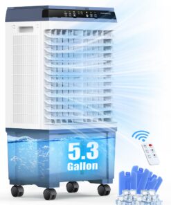 Air Choice Evaporative Air Cooler, 1800CFM Swamp Cooler with 12H Timer, 110° Oscillation, Remote Control & 5.3 Gal Water Tank, 3 Speeds, 4 Ice Packs, 3-in-1 Evaporative Cooler for Outdoor Indoor Use