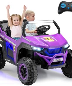 OLAKIDS 2 Seater Ride on Car for Kids, 12V UTV Kids' Electric Vehicles with Remote Control, Spring Suspension, Soft Start, Music Bluetooth FM, Battery Powered for Ages 3-8 (Purple)