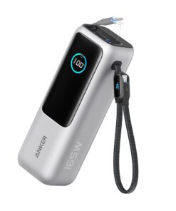 Anker Laptop Power Bank, 25,000mAh Portable Charger with Triple 100W USB-C Ports for Multi-Device Charging, Built-in and Retractable Cables, for iPhone 16/15 Series, MacBook, Samsung, and More