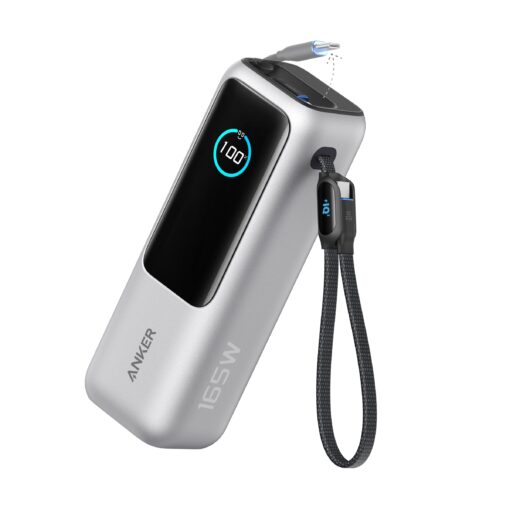 Anker Laptop Power Bank, 25,000mAh Portable Charger with Triple 100W USB-C Ports for Multi-Device Charging, Built-in and Retractable Cables, for iPhone 16/15 Series, MacBook, Samsung, and More