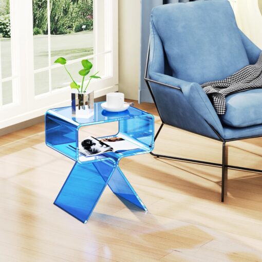solaround Acrylic Nightstand Side Table Modern Design Clear Home Decor Display End Table for Living Room (Blue) - Image 4
