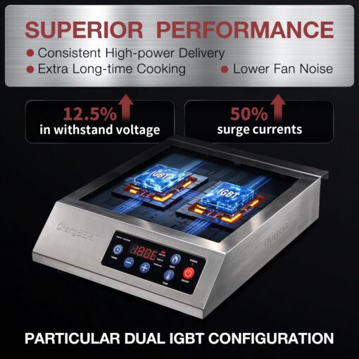 ChangBERT Portable Induction Cooktop 1800W NSF Certified Commercial Range Powerful Countertop Burner Pro Chef Professional Hot Plate 18/10 Stainless Steel Housing Schott Glass 10 Hours Timer - Image 4