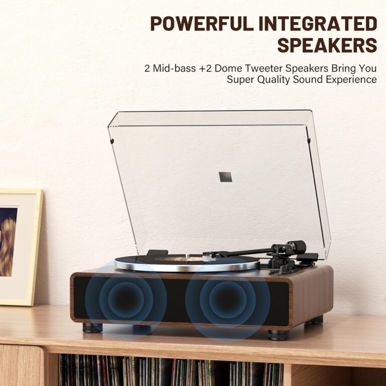 High Fidelity Belt Drive Turntable with Built-in Speakers,FEKTIK Vinyl Record Player with Magnetic Cartridge, Bluetooth Playback and Aux-in Functionality, Auto Off - Image 6