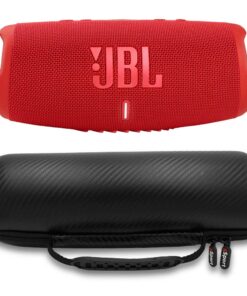 JBL Charge 5 Waterproof Portable Speaker with Built in Powerbank and gSport Carbon Fiber Case (Red)