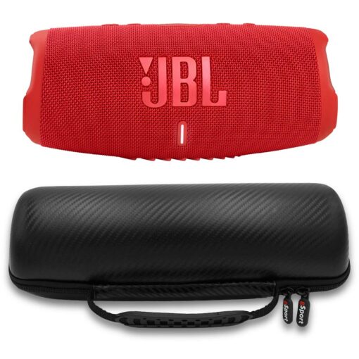 JBL Charge 5 Waterproof Portable Speaker with Built in Powerbank and gSport Carbon Fiber Case (Red)