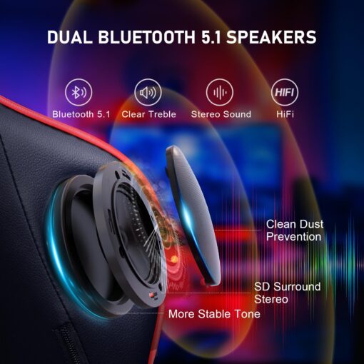 GTRACING Gaming Chair with Footrest Speakers Video Game Chair Bluetooth Music Heavy Duty Ergonomic Computer Office Desk Chair Red - Image 9