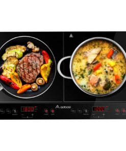 Aobosi Double Induction Cooktop Burner with 240 Mins Timer, 1800w 2 Induction Burner with 10 Temperature 9 Power Settings, Portable Dual Induction Cooker Cooktop with Touch Sensor Control & Child Safety Lock