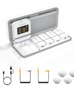 COMICA Vimo Q Wireless Lavalier Microphone System with 4 Transmitters and 1 Receiver, Noise Cancellation, 656' Range, Wireless Microphone for Camera, iPhone, Android, PC Interviews, Vlogging(White)