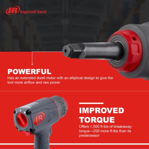 Ingersoll Rand 2236QTIMAX-2 DXS2 1/2" Air Impact Wrench, 2" Extended Anvil, Quiet, 1500 ft-lb Torque, Titanium Hammercase, Friction Ring Retainer, Pistol, Interchangeable Anvil, Multi-functional Tool - Image 60