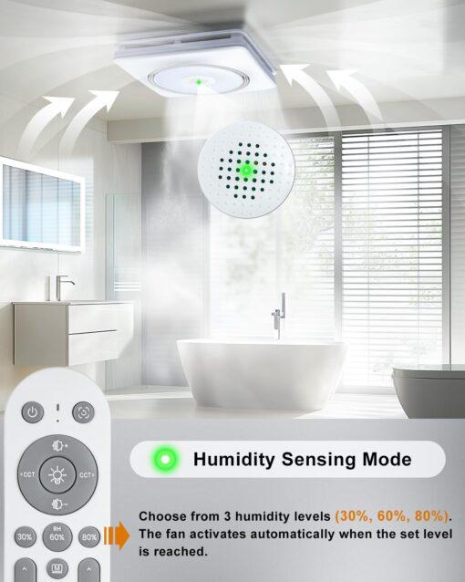 GROWNEER Bathroom Exhaust Fan with Light and Heater, 40W Bathroom Fan with Humidity Sensor, 110/160 CFM 1.0 Sone Exhaust Fan with Light, 1500lm LED Light 2700K/4000K/5000K & Nightlight, Remote - Image 8