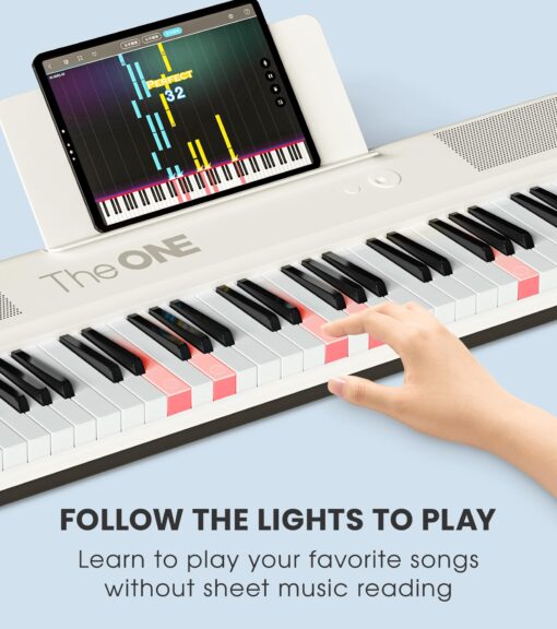 The ONE Smart Keyboard COLOR 61 Lighted Keys Piano Keyboard, Electric Piano for Beginners with 256 Tones, 64 Polyphony, Built-in LED Lights & Apps, Supports USB MIDI/Headphones (White) - Image 9
