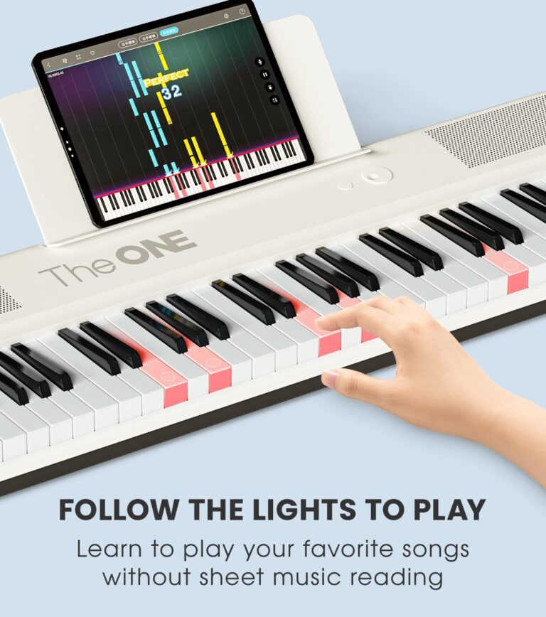The ONE Smart Keyboard COLOR 61 Lighted Keys Piano Keyboard, Electric Piano for Beginners with 256 Tones, 64 Polyphony, Built-in LED Lights & Apps, Supports USB MIDI/Headphones (White) - Image 9