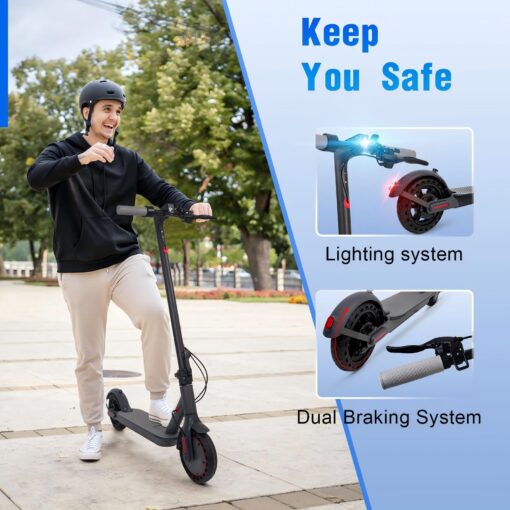SURPOOTER Electric Scooter, Powerful 350W Adult Electric Scooter, Up to 19Mph and 8.5" Solid Tires, with Dual Braking System and Intelligent Program Control Design - Image 6