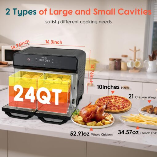 24Qt Dual Zone Air Fryer Oven with Rotisserie, Large Double Air Fryers Mini Oven Digital 1800W 10 in 1 Airfryer Countertop Convection Oven Electric and Grill, Stainless Steel Inner, 360° Even Heating - Image 5