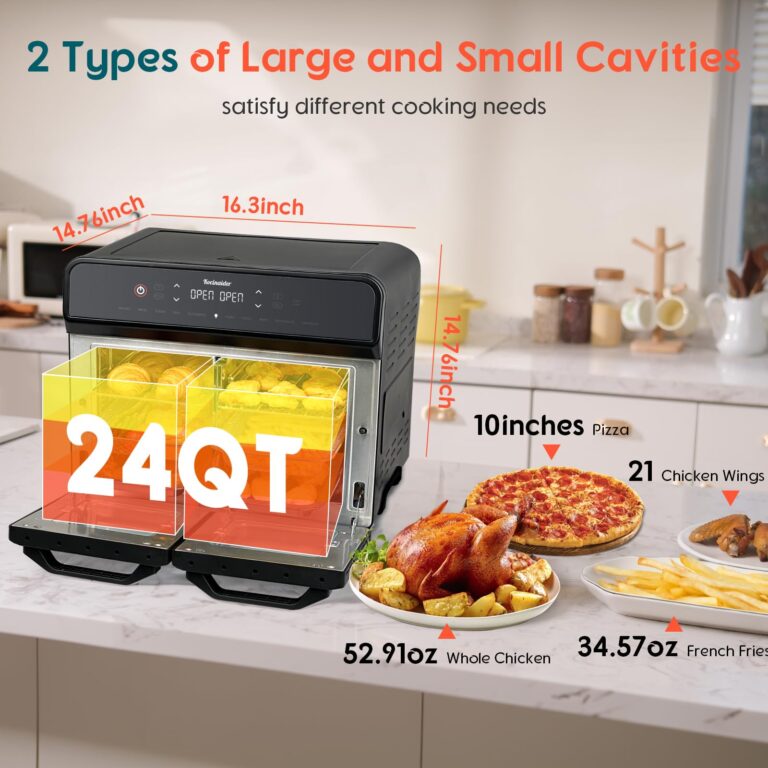 24Qt Dual Zone Air Fryer Oven with Rotisserie, Large Double Air Fryers Mini Oven Digital 1800W 10 in 1 Airfryer Countertop Convection Oven Electric and Grill, Stainless Steel Inner, 360° Even Heating - Image 5