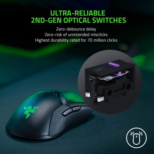 Razer Viper Ultimate Lightweight Wireless Gaming Mouse: Fastest Gaming Switches - 20K DPI Optical Sensor - Chroma Lighting - 8 Programmable Buttons - 70 Hr Battery - Classic Black - Image 6