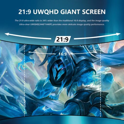 Raywego 34 inch Ultrawide Curved Computer Gaming Monitor 165Hz UWQHD 3440x1440,1500R -PIP,1ms (MPRT),HDR, 300nits, sRGB99%,FreeSync,HDMI2.0(TMDS) x2,DP1.4 x2,Eye Care,Support - Image 7