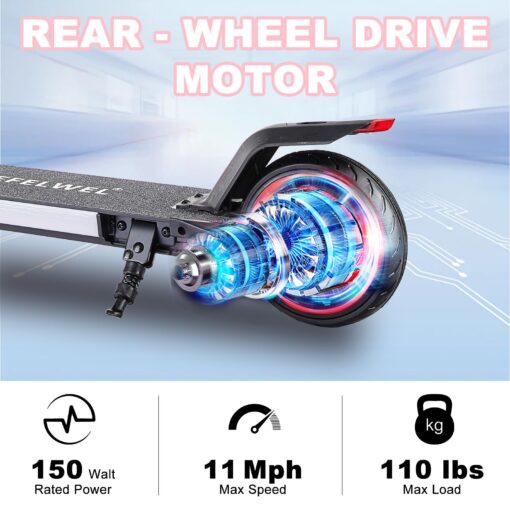 Electric Scooter for Kids Ages 6-12, 150W Motor, 4/7/11 Mph, 60 mins Ride Time, Adjustable Speed, LED Display, Colorful Lights, Electronic Brake, Foldable Kids Electric Scooter (Black) - Image 5