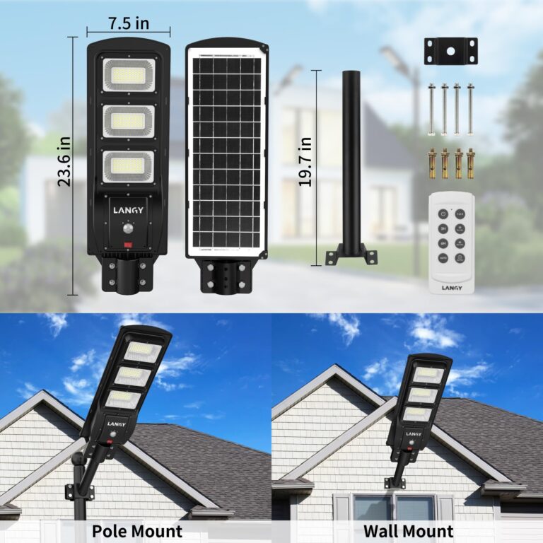 LANGY Solar Street Light Outdoor, Upgraded Solar Parking Lot Lights Dusk to Dawn, IP67 Waterproof 6500K 18000LM, Solar Street Light Motion Sensor with Remote Control for Commercial, Yard (2Pack) - Image 3