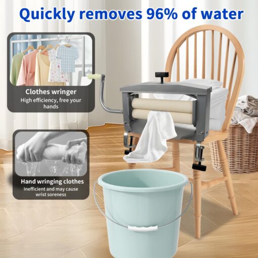Clothes Wringer, Heavy Duty Off Grid Laundry Wringer for Chamois Cloth, Sponge, Thick Steel And Rubber For Durability - Image 5