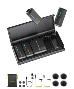 7RYMS iRay DW40 Four-channel Wireless Lavalier Microphone, Charging Case, Noise Cancellation, 656ft Range, 12.5H Working, Lav Mic for Camera, iPhone, Android Phone, Vlogging, Streaming, Interview, etc