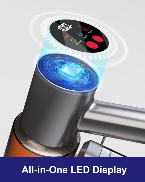 Snowkuna Cordless Vacuum Cleaner, 2 Batteries 120 Mins Runtime, 550W 45KPA Stick Vacuum with Self-Standing, Tangle-Free Brush, LED Display, Vacuum Cleaner for Home Hardwood Floor, Carpet, Pet Hair - Image 5