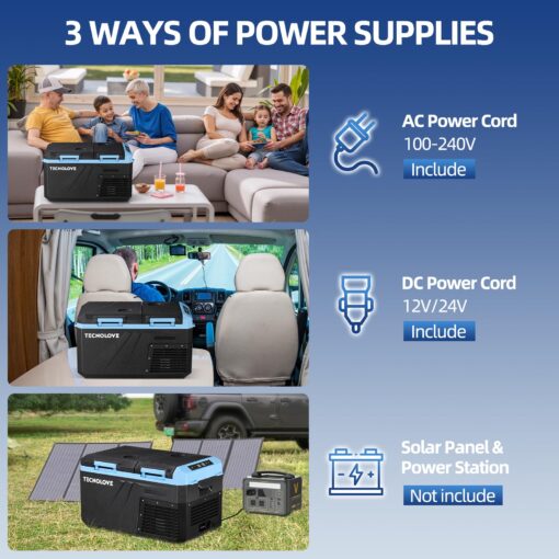 Car Refrigerator Fridge 27QT 25L Portable Mini Freezer Dual Zone Door 12/24V DC,110~240 Volt AC Compressor Cooler Touchscreen Control -4℉~68℉ for Camping,Truck,RV,Van,SUV, Road Trips, Home Ice Blue - Image 2