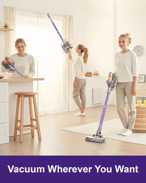 Snowkuna Cordless Vacuum Cleaner, 2 Batteries 120 Mins Runtime, 550W 45KPA Stick Vacuum with Self-Standing, Tangle-Free Brush, LED Display, Vacuum Cleaner for Home Hardwood Floor, Carpet, Pet Hair - Image 6