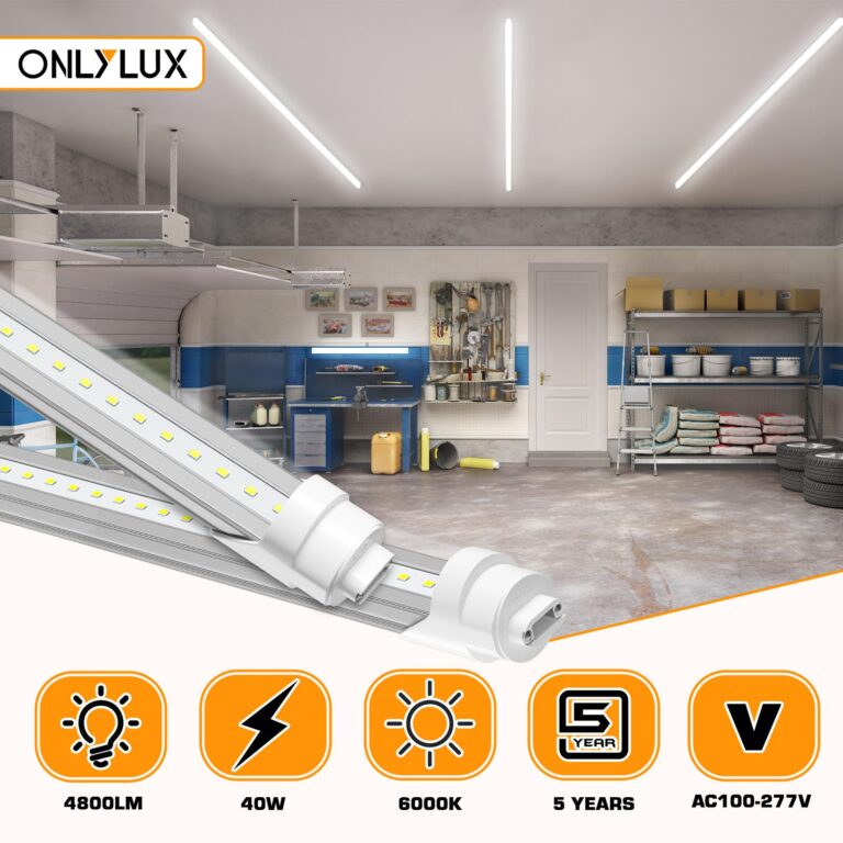 ONLYLUX 8ft R17D LED Tube Light, F96t12 HO 8 Foot Bulbs, 96'' Shop Light to Replace T8 T12 Fluorescent Bulbs, 100-277V Input, 4800LM, Cold White 6000K, Clear Lens (10 Pack) - Image 7