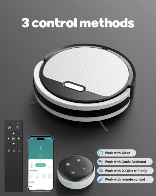 Pureatic V3 2 in 1 Robot Vacuum and Mop Combo，5000Pa Suction, Schedule Cleaning, Smart Mapping with 2.4G WiFi/Alexa/App/Remote Control, Automatic Self-Charging, Ideal for Pet Hair, Hard Floor - Image 4