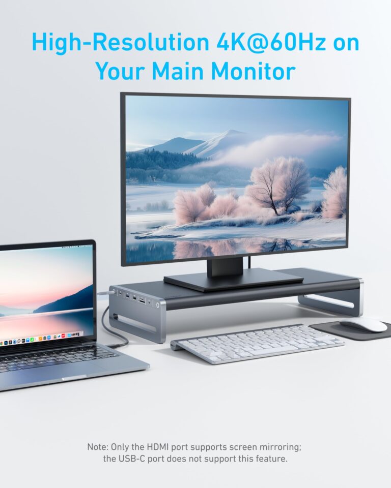 Anker USB-C Hub, 10-in-1 Aluminum Monitor Stand with 100W PD, 5Gbps USB Ports, and 4K@60Hz HDMI Display, Built-in 3.3 ft Cable, Clutter-Free Desk for MacBook, Dell, and Full-Function USB-C Devices - Image 3