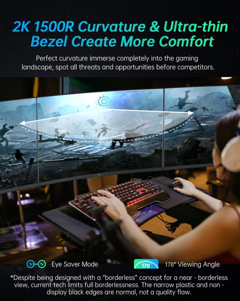 KTC 27 inch Gaming Monitor, 1440P Curved Monitor, 180Hz, 144Hz, 2K, 1500R, 1ms, FreeSync Premium/G-Sync, DisplayPort/HDMI/USB, Vesa/Wall Mount Computer Monitor, Ultrawide PC Monitor H27S17 - Image 5
