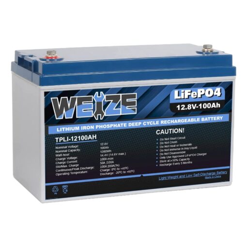 Weize 12V 100Ah LiFePO4 Lithium Battery, Built-in Smart BMS, Low Temperature Protection Group 31 Deep Cycle Battery for Trolling Motor, RV, Solar, Marine, Camping and Off Grid Applications