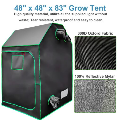 Grow Tent Kit,Complete 4x4ft High Reflective Mylar Indoor Grow Tent Hydroponics Indoor Plant Growing Tent Room Full Spectrum LED Grow Light Ventilaion Fan Growing System+Accesseries (48" x 48" x 83") - Image 6