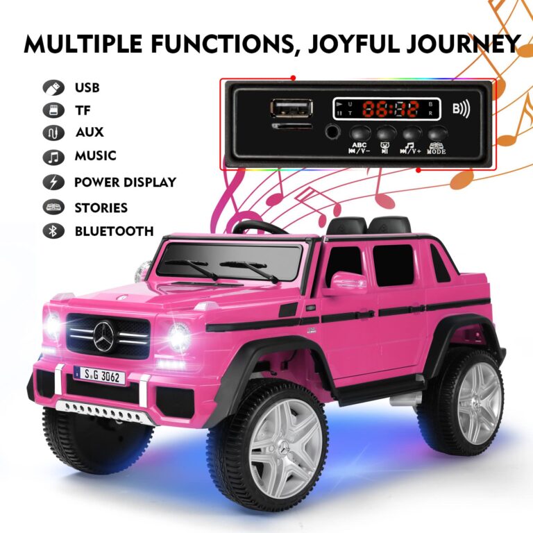 JOYLDIAS Ride On Cars, Licensed Mercedes-Benz Maybach G650S, 12V7AH Battery Powered Toy Electric Car for Kids with 2.4GHz Remote Control, 2 Motors, 3 Speeds, Lock, Music, Horn, LED Lights, Pink - Image 7