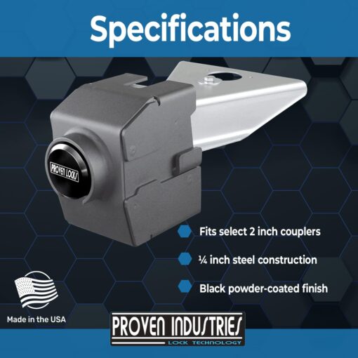 Proven Industries Model 2178-A Trailer Lock, Fits 2-Inch Yoke-Latch Trailer Couplers, Secures Safety Chains, Made in The USA, (Black) - Image 6