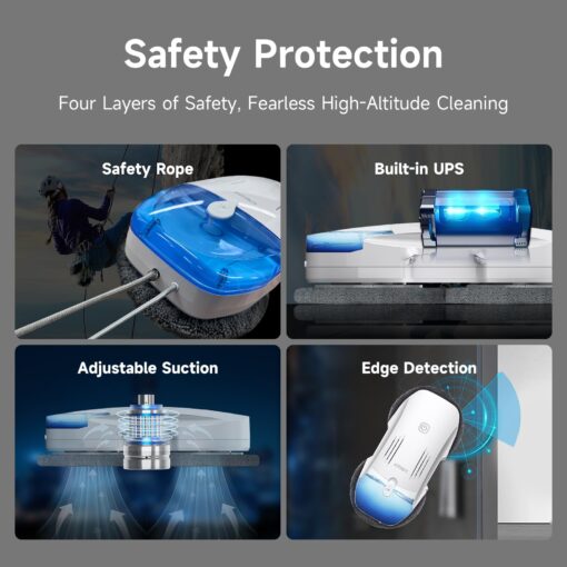 FMART T10PRO Window Cleaning Robot with Dual-Spray, 120ml Water Tank, 3800PA, AI Intelligent Path Planning, Edge Detection, APP Control Window Cleaner Robot for Interior/Exterior Highrise Windows - Image 3