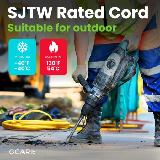 GEARit Outdoor 10 AWG Gauge 3 Prong Plug 100 Foot Extension Cord, Power Cord for Lawn, Garden, Appliances, 10/3, SJTW Heavy Duty for Indoor/Outdoor, All Purpose Weather Resistant, 100 Feet, Yellow - Image 7