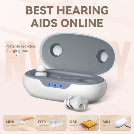 OTC Hearing Aids for Seniors - Hearing Aids with Digital Chips, Supermini Rechargeable Hearing Amplifiers Invisible with 16-Channel Sound Processing 3 Volume and 80H Wireless Charging Case (White) - Image 7