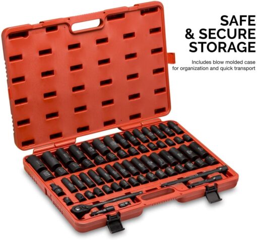 NEIKO 02448A 1/2" Drive Master Impact Socket Set, 65 Piece, Standard SAE (3/8"-1-1/4") & Metric (10-24 mm) Sizes, Deep & Shallow Kit, Includes Adapters & Ratchet Handle - Image 5